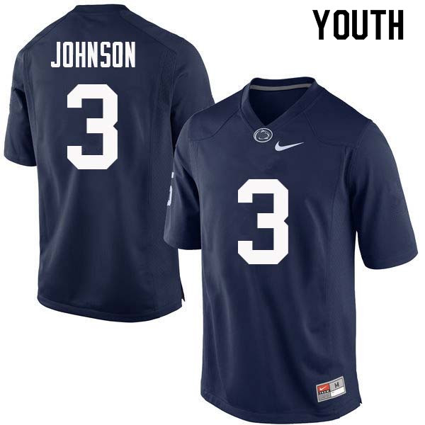 Youth #3 Donovan Johnson Penn State Nittany Lions College Football Jerseys Sale-Navy